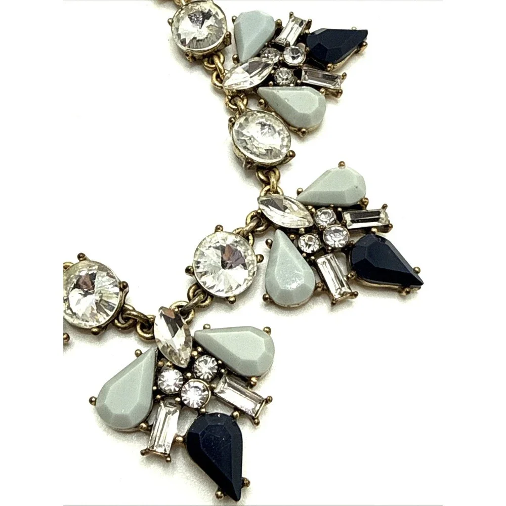 J. CREW Clear & Blue Pointed Cluster Bib Necklace Crystal Rhinestone Statement